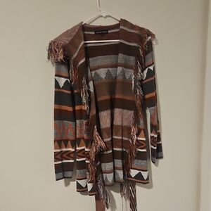 Almost Famous Multicolor Patterned Cardigan with Fringe
